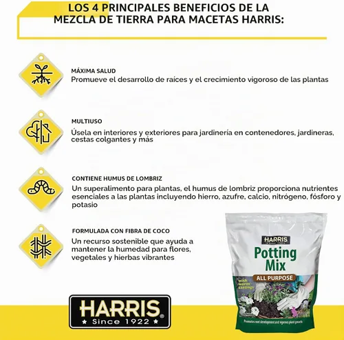 Vista 4 de Harris Mezcla de tierra para macetas de alta calidad multiusos con fundición de gusano y otros nutrientes, 4 cuartos de galón