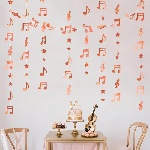 Vista 9 de Guirnalda colgante de estrella negra con notas musicales brillantes, decoración de techo para cumpleaños, baby shower, fiesta, concierto, boda