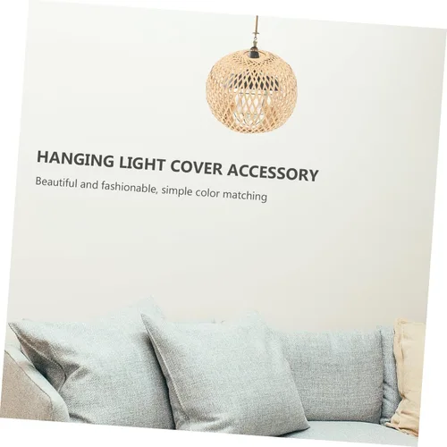 Vista 9 de Pantalla tejida de bambú para interiores, accesorio de cubierta de luz colgante para dormitorio, pantalla de lámpara de estilo simple