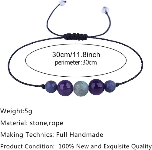 Vista 4 de Pulsera de piedra volcánica étnica colorida de piedra esmerilada, hecha a mano, unisex, joyería para mujeres y hombres