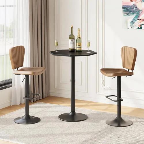 Vista 4 de HOOBRO Mesa de bar negra, mesa de pub moderna con base de metal resistente, mesa de cóctel octogonal de altura de barra, para cocina, sala de estar