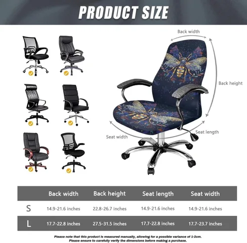 Vista 6 de Xoenoiee Bee Floral Print Office Chair Covers, Stretch Computer Boss Chair Cover with Button High Back Chair Slipcover Anti-Dust Rotating Chair