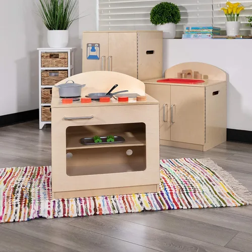 Vista 14 de Flash Furniture Hercules - Refrigerador de cocina de madera para niños para uso comercial o doméstico, seguro, diseño apto para niños, natural
