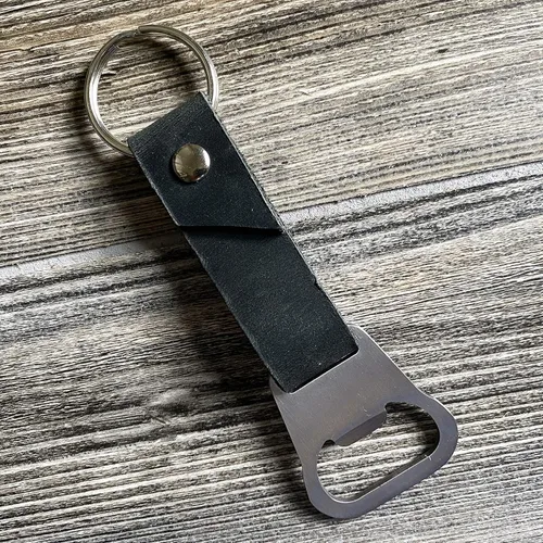 Vista 5 de Personalized Bottle Opener Keychain Leather - 3rd Anniversary Gift, Gift for Him, Father's Day Present