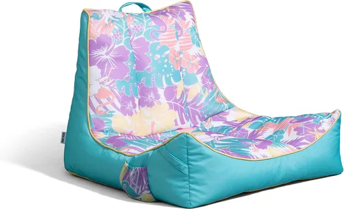 Vista 7 de Big Joe flotador Captain's Caddie sin necesidad de inflar para piscina con portavasos, hibisco tropical y aqua de doble lado con malla, tela