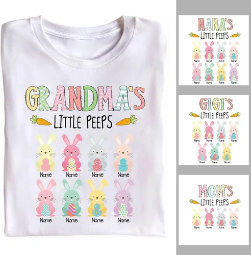 Vista 2 de Camiseta de Pascua personalizada de la abuela Little Peeps, camiseta personalizada para el día de Pascua, camisa con nombre de los niños, camisa