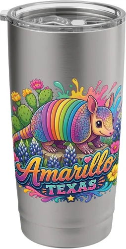 Vista 9 de Amarillo Texas Fun Colorful Armadillo Novelty Souvenir Stainless Steel Insulated Tumbler