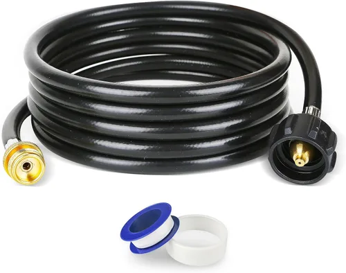 Vista 9 de GASPOWOR Manguera de propano, manguera adaptadora de propano de 5 pies, adaptador de tanque de propano de 1 libra a 20 libras, manguera convertidora