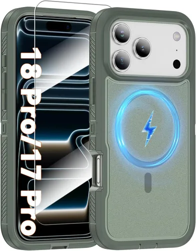 Vista 25 de Funda magnética para iPhone 13/iPhone 14 [compatible con Magsafe] [protector de pantalla de vidrio] [protección de grado militar de doble capa] Negro