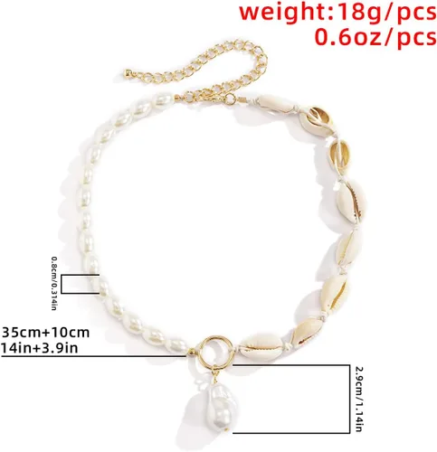 Vista 7 de Rumtock Delicada gargantilla ovalada de perlas con cuentas de concha de mar, collar de oro con colgante de perlas barrocas para mujeres y niñas