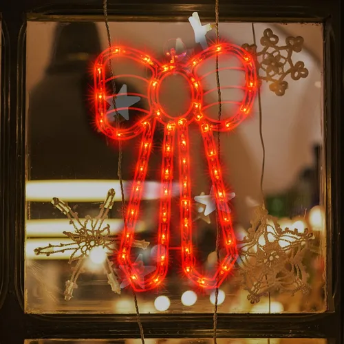 Vista 2 de LAMPHOME Decoración de Silueta de Ventana de Navidad de Lazo Rojo Iluminado de 18" con 50 Luces rojo (Red Bow)