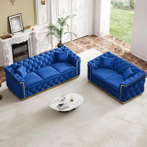 Vista 13 de Sofá de dos plazas Chesterfield de terciopelo de 62.2 pulgadas, sofá de lujo blanco y dorado, beige Gris