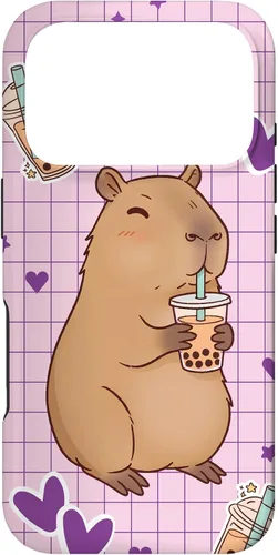 Vista 30 de Funda Kawaii Anime Capybara Beber Boba Bubble Tea Kids Girls para iPhone 17