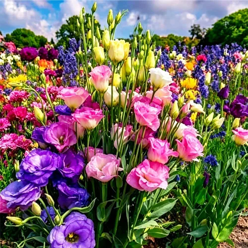 Vista 2 de Más de 300 semillas de flores Lisianthus para plantar, semillas de eustoma, doble flor al aire libre, semilla de Lizzienthus sin OMG, plantas