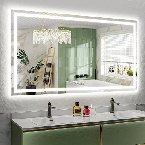 Vista 33 de Espejo de baño LED de 24x30 pulgadas con luces, espejo de tocador frontal y retroiluminado para pared de baño con 3 colores, regulable