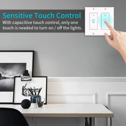 Vista 2 de Interruptor de luz inteligente, compatible con Alexa, Google Home IFTTT, aplicación y control de voz, función de temporizador, no requiere