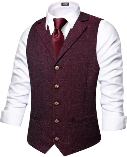 Vista 18 de Hi-Tie Chaleco de lana con solapa de muesca para hombre, chaleco individual marrón (C Brown)