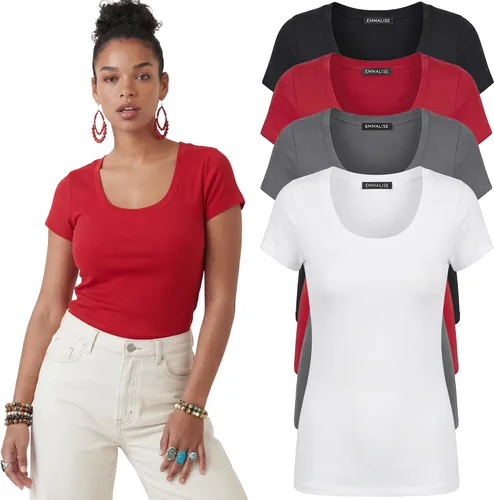 Vista 107 de Emmalise - Camiseta de manga corta para mujer, cuello redondo, estilo básico, pack de valor, tallas junior y grandes