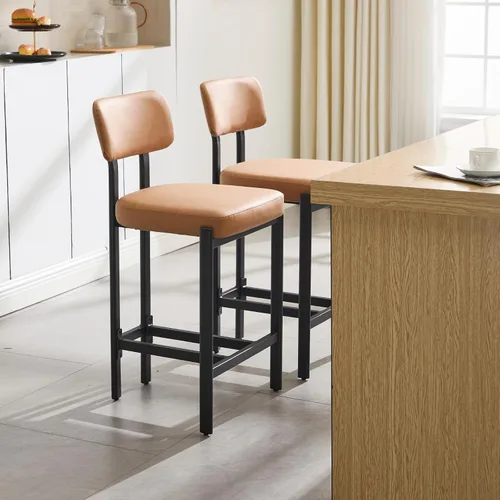 Vista 9 de DUOMAY Juego de 2 taburetes modernos de piel sintética, tapizados de 26 pulgadas de altura de asiento bajos con patas de metal negro, taburetes