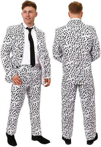 Vista 2 de Disfraz de traje con estampado dálmata para hombre con lazo negro talla S - XXL