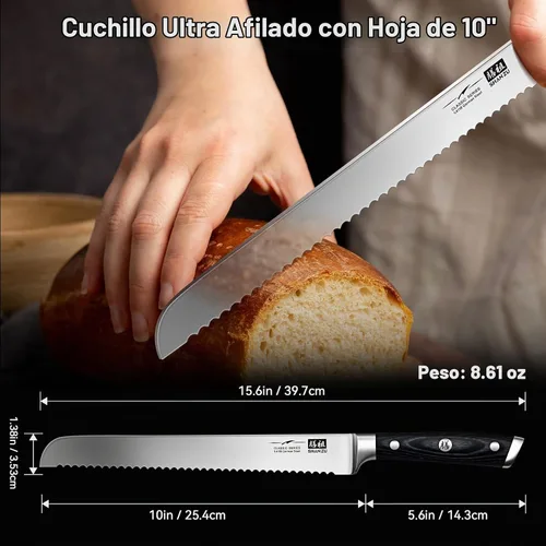 Vista 2 de SHAN ZU Cuchillo de pan dentado y masa madre de 10 pulgadas con mango de Cuchillo de pan de 10 pulgadas