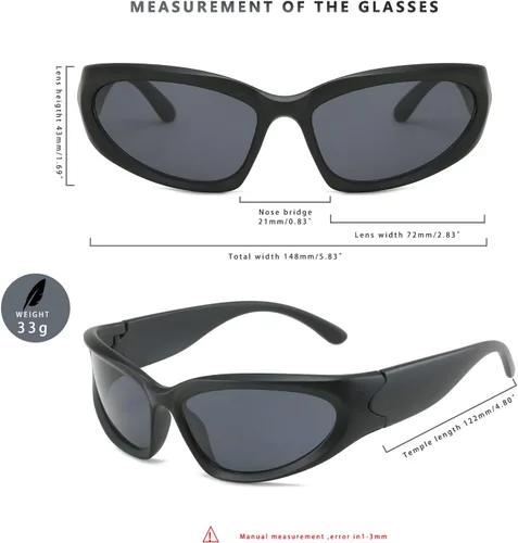 Vista 6 de LASPOR Gafas de sol deportivas envolventes para mujeres y hombres, lentes deportivos Y2K
