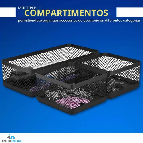 Vista 3 de 1InTheOffice Mesh Collection - Bandeja organizadora de cajones de escritorio, 3 compartimentos, apilable, negro mate