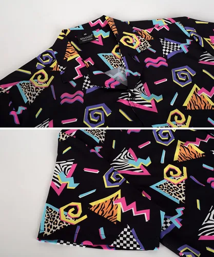 Vista 4 de MIKENKO Camisa hawaiana retro de los años 80 y 90 para hombre, divertida camisa con botones, camisas grandes y altas de manga corta con botones
