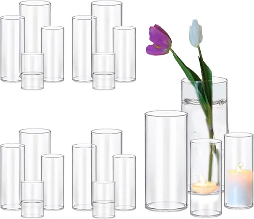 Vista 12 de PHOSPHOR Portavelas Hurricane para velas de pilar cilindros de vidrio transparente centros de mesa jarrones decoración de mesa centro de mesa