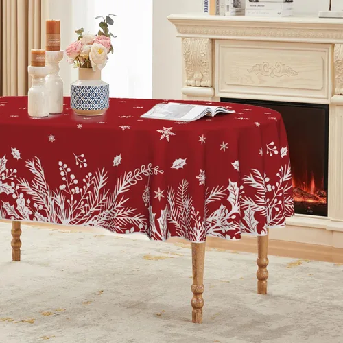 Vista 7 de Horaldaily Mantel de Navidad rectangular de 52 x 70 pulgadas, cubierta de mesa con diseño de hojas florales, color negro, lavable, para decoración