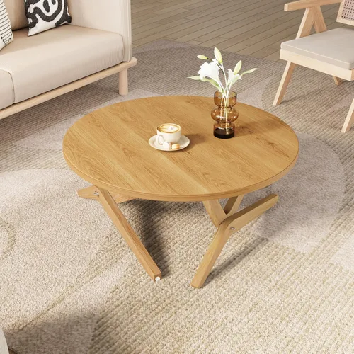 Vista 6 de Flieks Mesa auxiliar redonda 2 en 1 transformadora con altura ajustable, 16.5 pulgadas para mesa de café, 29.5 pulgadas para mesa de cóctel, madera