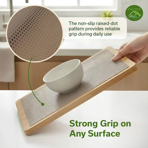 Vista 7 de EVALAND Revestimientos de estantes para gabinetes de cocina sin adhesivo de 12" x 33 pies, color beige, forro para cajones antideslizante, lavable