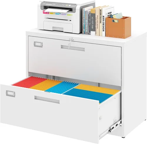 Vista 19 de Archivador de 2 cajones con cerradura, archivador vertical móvil para colgar carpetas tamaño A4/carta/legal, debajo del escritorio, pequeños