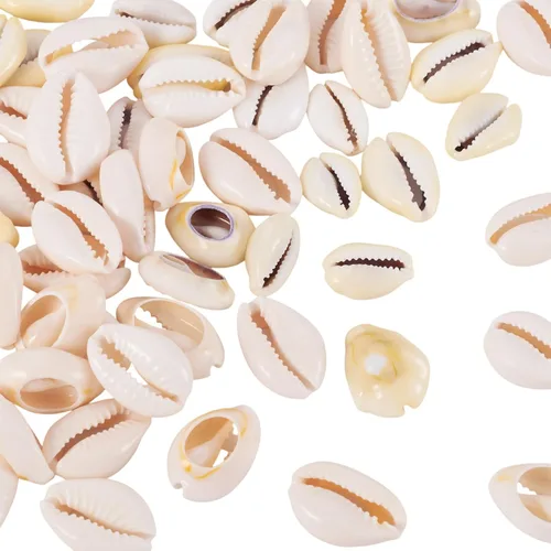 Vista 7 de Cheriswelry 100 cuentas de concha para hacer pulseras, conchas de cauri, cuentas espaciadoras de verano, playa, cuentas ovaladas para hacer