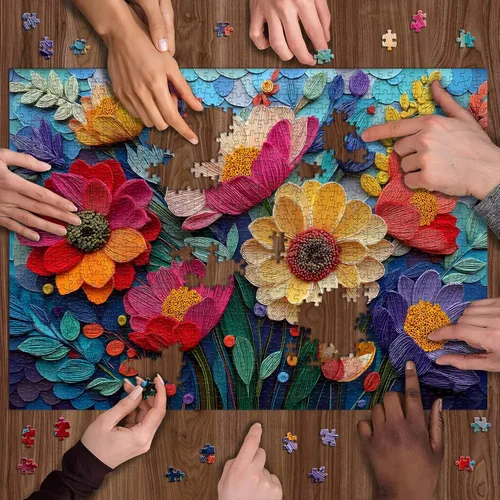 Vista 5 de Rompecabezas de flores coloridas para adultos, rompecabezas floral de plantas quilladas, arte de tela, rompecabezas de jardín de flores de primavera