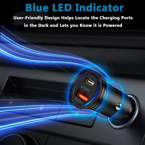 Vista 6 de Cargador del coche del USB C, puerto dual del adaptador del cargador del coche de la carga rápida 38W PD&QC 3,0 Cigarette Lighter USB Plug for