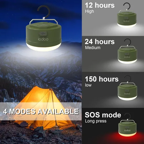 Vista 2 de Luz de campamento recargable de 3000 mAh, 2000 lm, cálida/blanca/naturaleza/SOS, 4 modos de brillo, ajuste continuo, linterna de campamento, luz