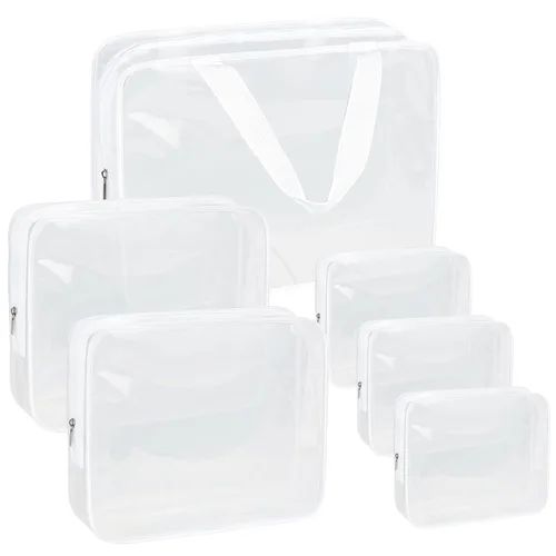 Vista 12 de APREUTY Bolsas de maquillaje transparentes, aprobadas por la TSA, juego de 3 bolsas de maquillaje grandes de PVC transparente con asa de cremallera
