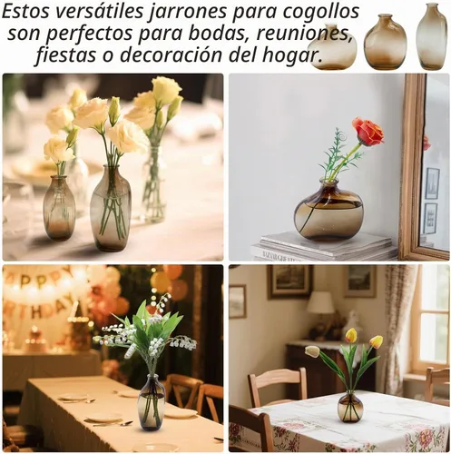 Vista 4 de Juego de 3 jarrones de cristal transparente, pequeños jarrones de cristal Ámbar