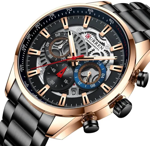 Vista 2 de FANMIS Relojes de lujo para hombre, cronógrafo de negocios, impermeable, de acero inoxidable, analógico, de cuarzo, reloj de pulsera