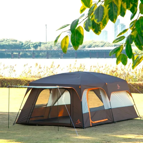 Vista 7 de KTT Extra Large Tent 10-12-14 Person(B),Family Cabin Tents,2 Rooms,3 Doors and 3 Windows with Mesh,Straight Wall,Waterproof,Double Layer,Big Tent