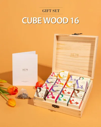 Vista 2 de Ssanggye Cubewood - Juego de regalo de 16 piezas, 0.78 onzas (16 unidades, 8 sabores x 2EA) Hierba Floral Blended Signature Puer Earlgrey Hibiscus