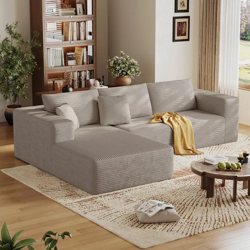 Vista 12 de Sofá modular sin hueso de 134.6 pulgadas para sala de estar, sofá modular de pana en forma de U con diván y almohadas, sofá seccional de 4 asientos