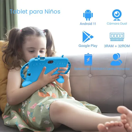 Vista 2 de Tableta para niños 7 pulgadas Tablet para niños 3-10 Android 11, 3GB +32GB ROM (azul) Todler tablet android 11