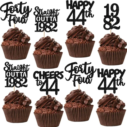 Vista 128 de 30 piezas negras para cupcakes de 10.º cumpleaños con purpurina Ten Happy 10 Straight Outta 2016 para saludos a 10 años 10 cumpleaños, boda Negro