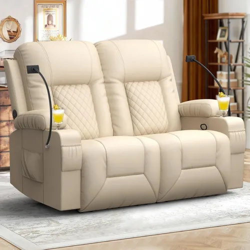 Vista 27 de Furnimat Juego de sofá reclinable con 2+1 piezas para sala de estar, sofá reclinable de 2 plazas en cuero, 1 silla reclinable con asiento de sofá