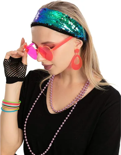 Vista 7 de Spooktacular Creations 80s Outfit Woman Halloween Accessories Set, 80s Costumes for Adults with T-Shirt Tutu Headband & Other