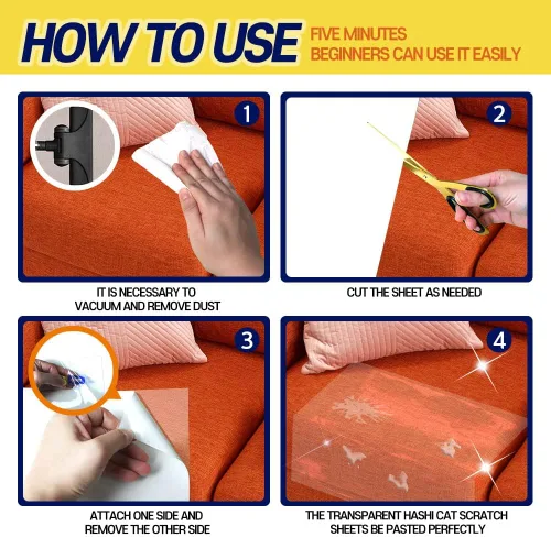 Vista 6 de HA SHI Protector de arañazos para gatos: hojas de protección de muebles o cinta adhesiva, gran cobertura, seguro para mascotas (doble cara)