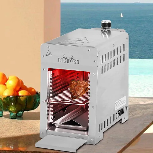 Vista 7 de BIG HORN OUTDOORS Parrilla de propano a gas infrarroja portátil, de acero inoxidable de 1500 grados, parrilla de mesa de cocción rápida para carne