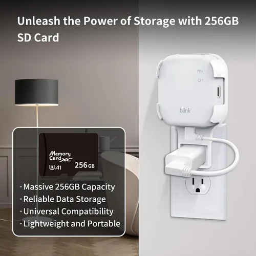 Vista 3 de Tarjeta MicroSD de 256 GB y soporte de pared para Blink Sync Module XR con cable corto, ordena, ahorra espacio y mejora la seguridad sin esfuerzo
